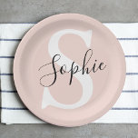 Modern Personalised Name Monogram Pastel Pink Paper Plate<br><div class="desc">Modern Personalised Name Monogram Pastel Pink</div>