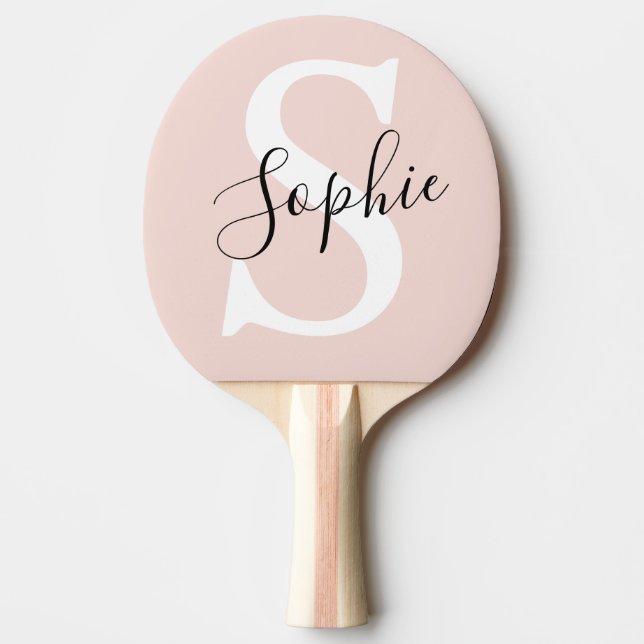 Modern Personalised Name Monogram Pastel Pink Ping Pong Paddle (Front)