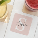 Modern Personalised Name Monogram Pastel Pink Square Paper Coaster<br><div class="desc">Modern Personalised Name Monogram Pastel Pink</div>