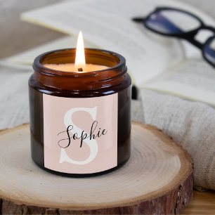 Modern Personalised Name Monogram Pastel Pink Square Sticker