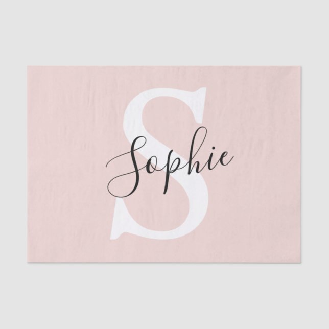 Modern Personalised Name Monogram Pastel Pink Tissue Paper (Front)