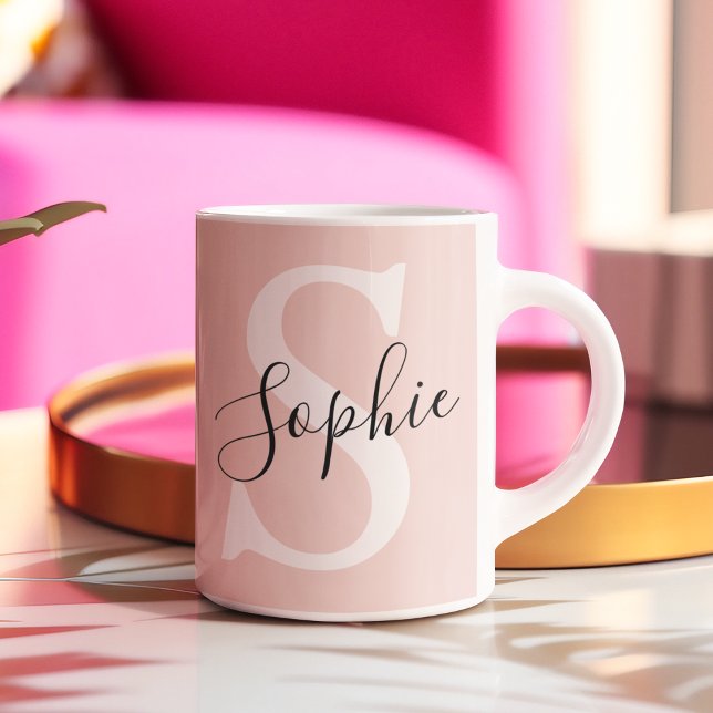 Modern Personalised Name Monogram Pastel Pink Two-Tone Coffee Mug (Creator Uploaded)
