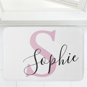 Modern Personalised Name Monogram Pink Bath Mat