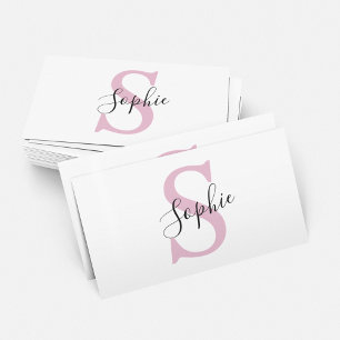 Modern Personalised Name Monogram Pink Business Card