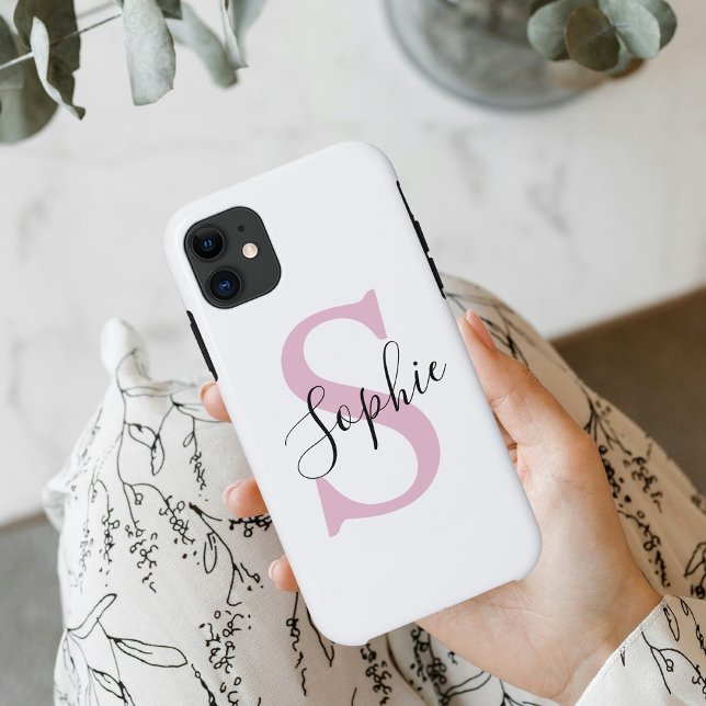 Modern Personalised Name Monogram Pink Case-Mate iPhone Case (Creator Uploaded)