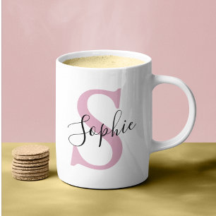 Modern Personalised Name Monogram Pink Coffee Mug