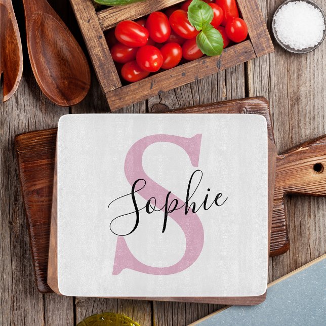 Modern Personalised Name Monogram Pink Cutting Board (Creator Uploaded)