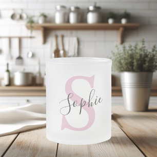 Modern Personalised Name Monogram Pink Frosted Glass Coffee Mug