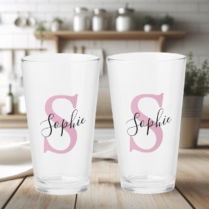 Modern Personalised Name Monogram Pink Glass