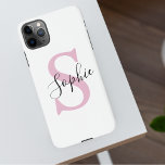 Modern Personalised Name Monogram Pink iPhone 11Pro Max Case<br><div class="desc">Modern Personalised Name Monogram Pink</div>