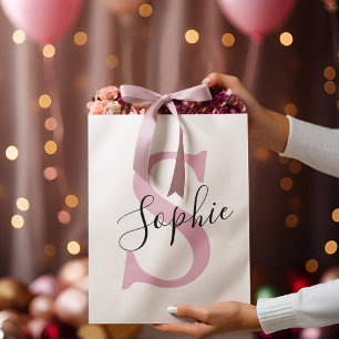 Modern Personalised Name Monogram Pink Large Gift Bag