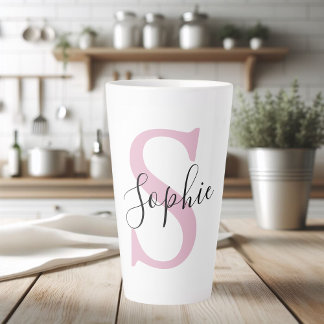 Modern Personalised Name Monogram Pink Latte Mug