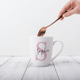 Modern Personalised Name Monogram Pink Latte Mug
