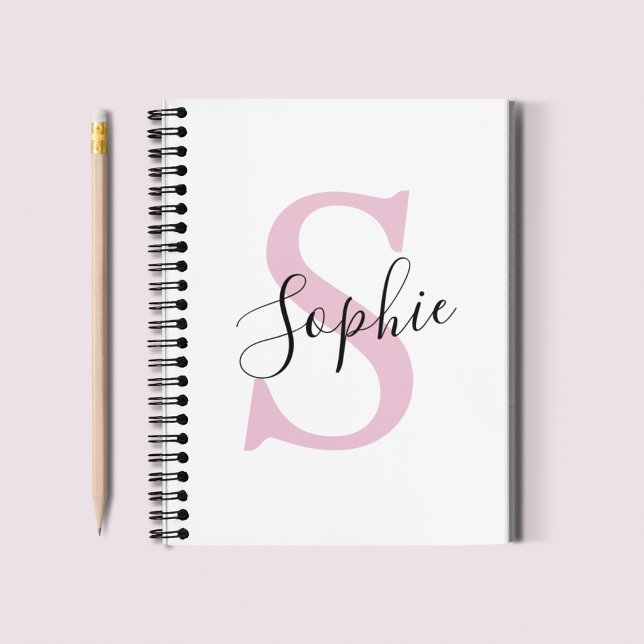 Modern Personalised Name Monogram Pink Notebook (Creator Uploaded)