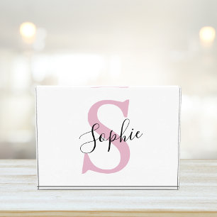Modern Personalised Name Monogram Pink Photo Block