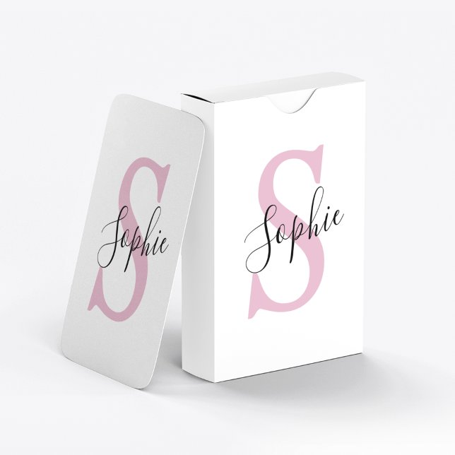 Modern Personalised Name Monogram Pink Playing Cards (Creator Uploaded)