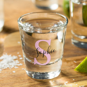 Modern Personalised Name Monogram Pink Shot Glass