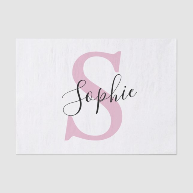 Modern Personalised Name Monogram Pink Tissue Paper (Front)