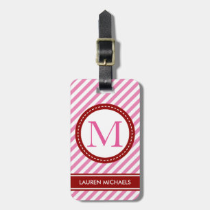 modern personalised name monogram striped blue luggage tag
