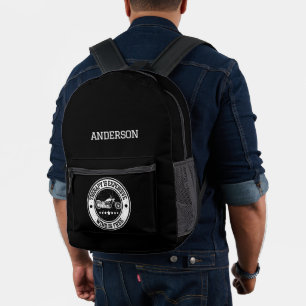 Modern Personalised Name Motorcycle Monogram Printed Backpack