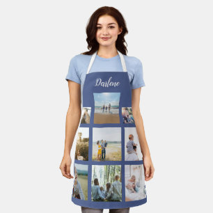 Modern Personalised Name Photo Collage Dusty Blue Apron