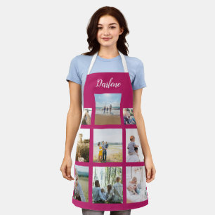 Modern Personalised Name Photo Collage Fuchsia  Apron