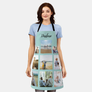 Modern Personalised Name Photo Collage Mint Teal Apron