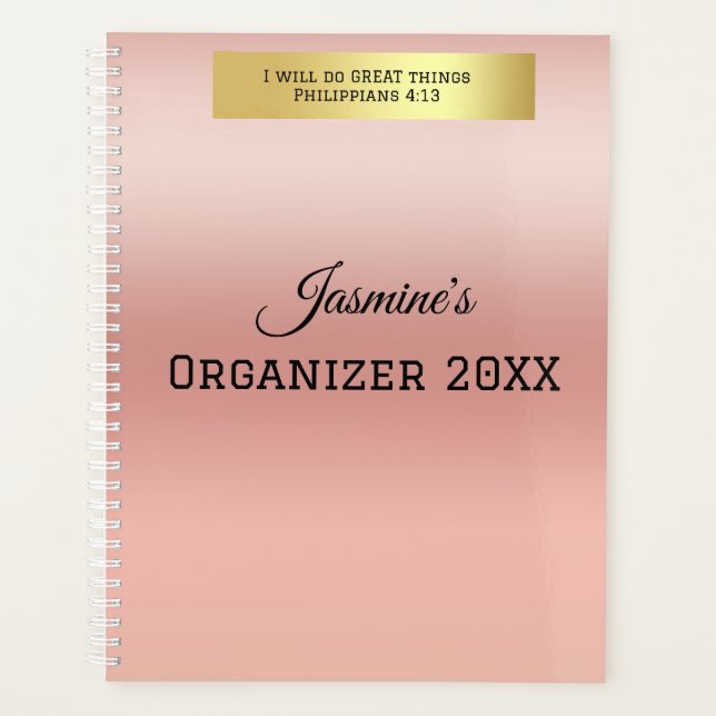 Modern Personalised Name Rose Gold Bible Verse  Planner (Front)