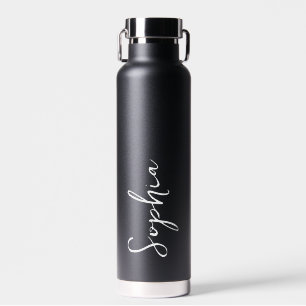 Modern Personalised Name Script Black Wedding gift Water Bottle