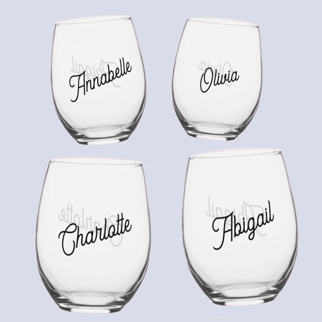 Modern Personalised Name Stemless Wine Glass (Modern personalized name stemless wine glass set)
