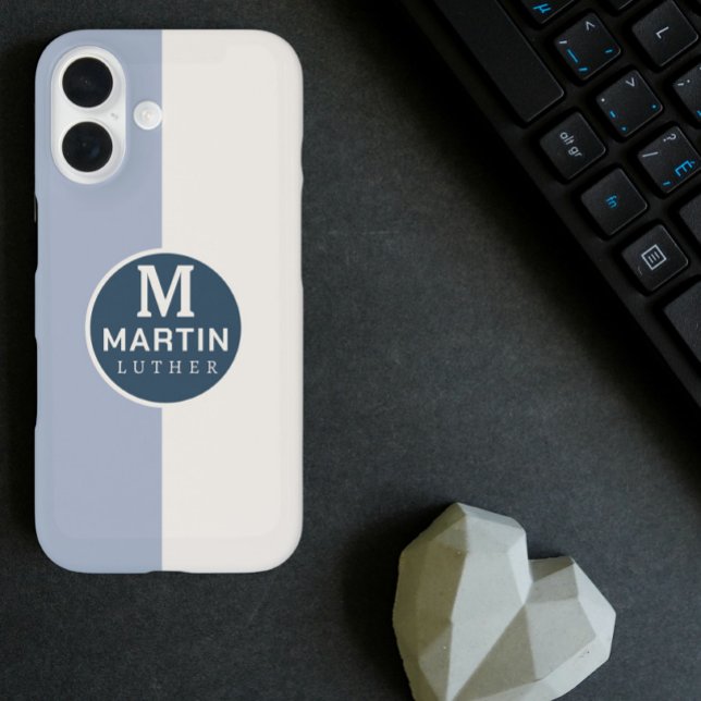 Modern Personalised Name White Blue Case-Mate iPhone Case (modern personalized groom name iphone 16 case)