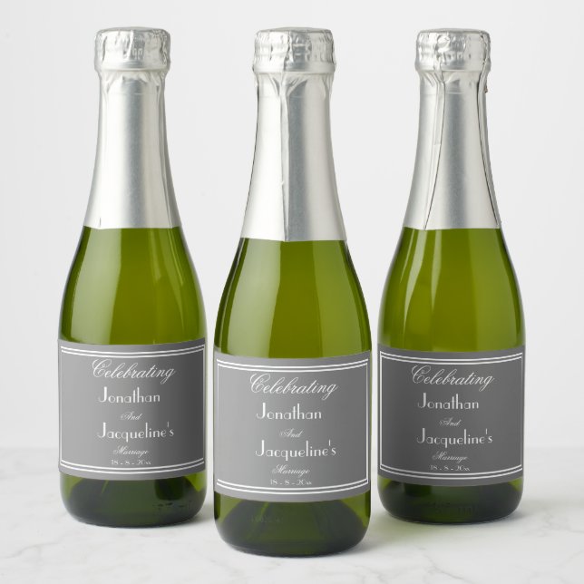 Modern Personalised Names Chic Mini Wedding  Sparkling Wine Label (Bottles)