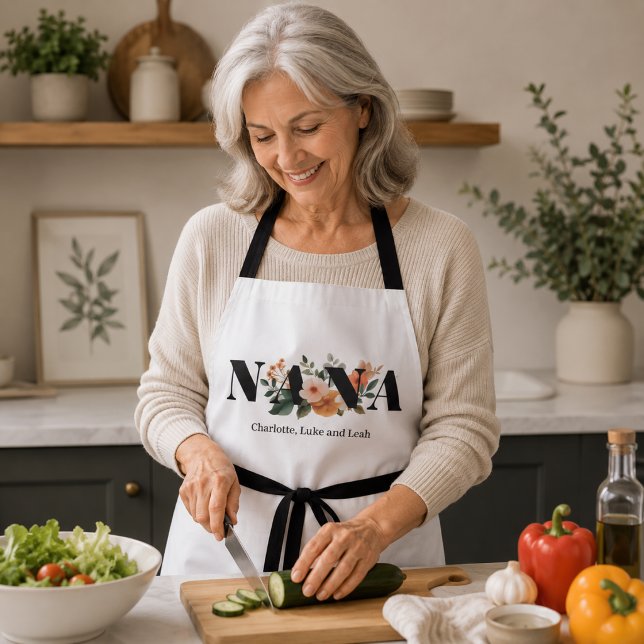 Modern Personalised Nana Floral Gift Apron (Creator Uploaded)