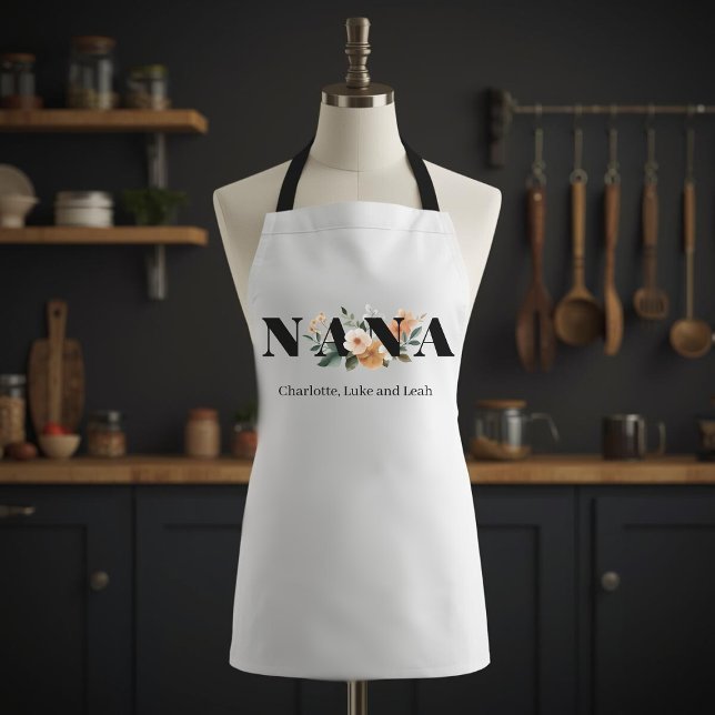 Modern Personalised Nana Floral Gift Apron (Creator Uploaded)