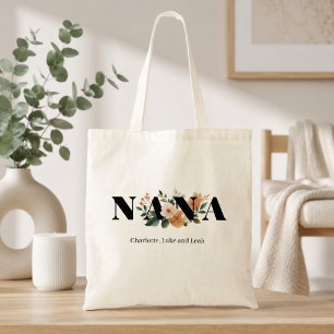 Modern Personalised Nana Floral Gift Tote Bag
