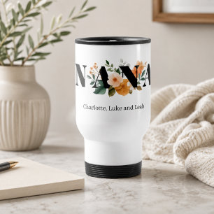 Modern Personalised Nana Floral Gift Travel Mug