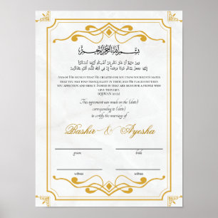 Modern Personalised Nikkah Marriage Certificate Poster