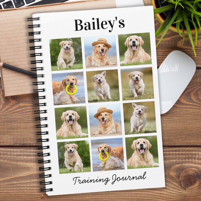 Modern Personalised Pet Dog 12 Photo Collage Notebook (Creator Uploaded)