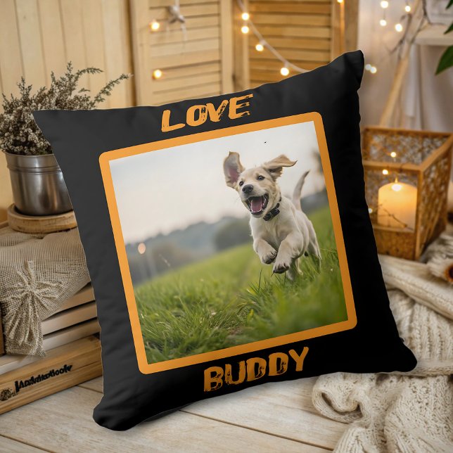 Modern Personalised  Pet Photo Name Dog Lover   Cushion (Creator Uploaded)