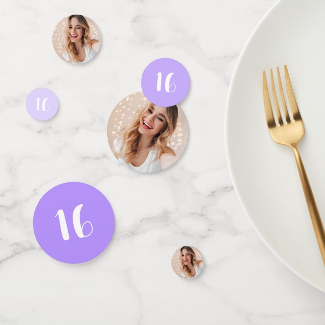 Modern Personalised Photo 16th Birthday Purple Confetti (Group)