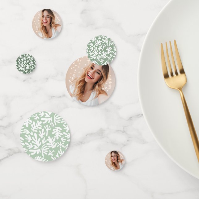 Modern Personalised Photo 16th Birthday Sage Green Confetti (Group)
