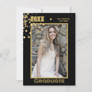  Modern Personalised Photo Black Gold Sparkles  Invitation