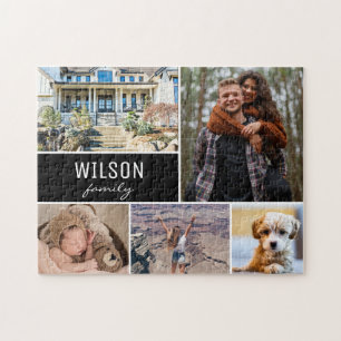 Modern Personalised Photo Collage Family Jigsaw Puzzle