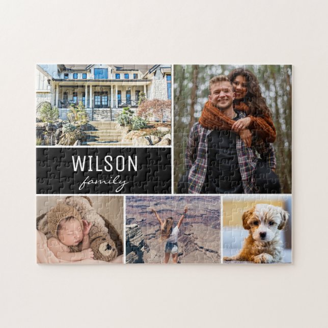 Modern Personalised Photo Collage Family Jigsaw Puzzle (Horizontal)