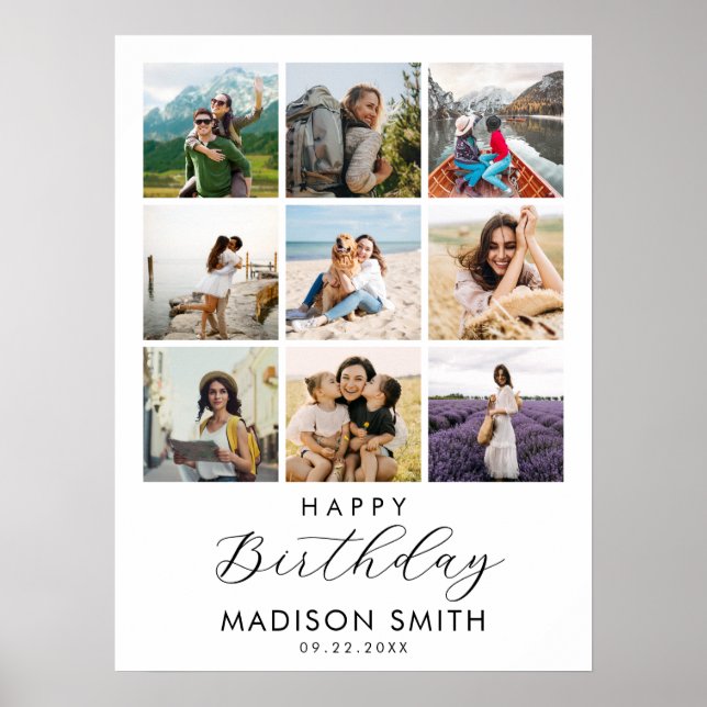 Modern Personalised Photo Collage Happy Birthday Poster (Front)