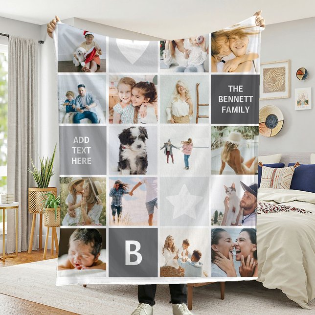 Modern Personalised Photo Collage Keepsake Fleece Blanket (Creator Uploaded)
