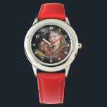 Modern Personalised Photo & Custom Text Girl's Watch<br><div class="desc">This custom girl's watch features a heartwarming and fully personalised photo design, perfect for celebrating cherished memories. The watch face showcases your chosen image surrounded by a classic numeral layout, making it easy for children to read the time while keeping a loved moment close. Add your own text above and...</div>