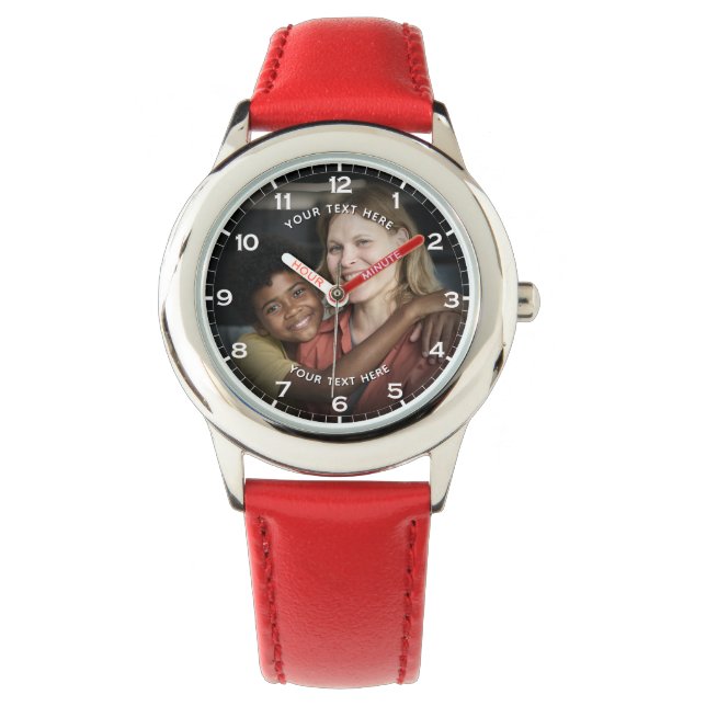 Modern Personalised Photo & Custom Text Girl's Watch (Front)