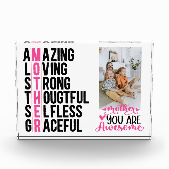 Modern Personalised Photo Frame Gift, Mother's Day Block (Front)