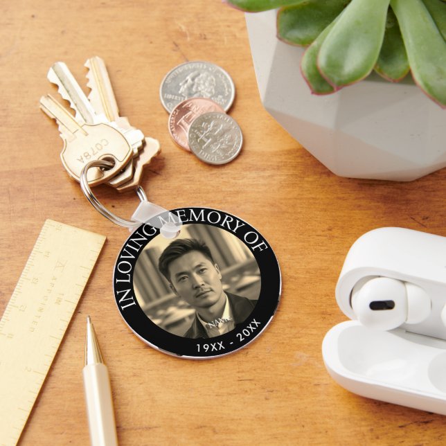Modern Personalised Photo Memorial Death Key Ring (Desk)
